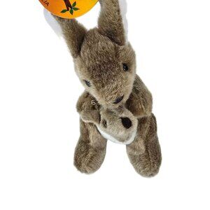 Sun Wood Souvenir Plush 10" Kangaroo with Pouch and Baby Made in Australia New N
